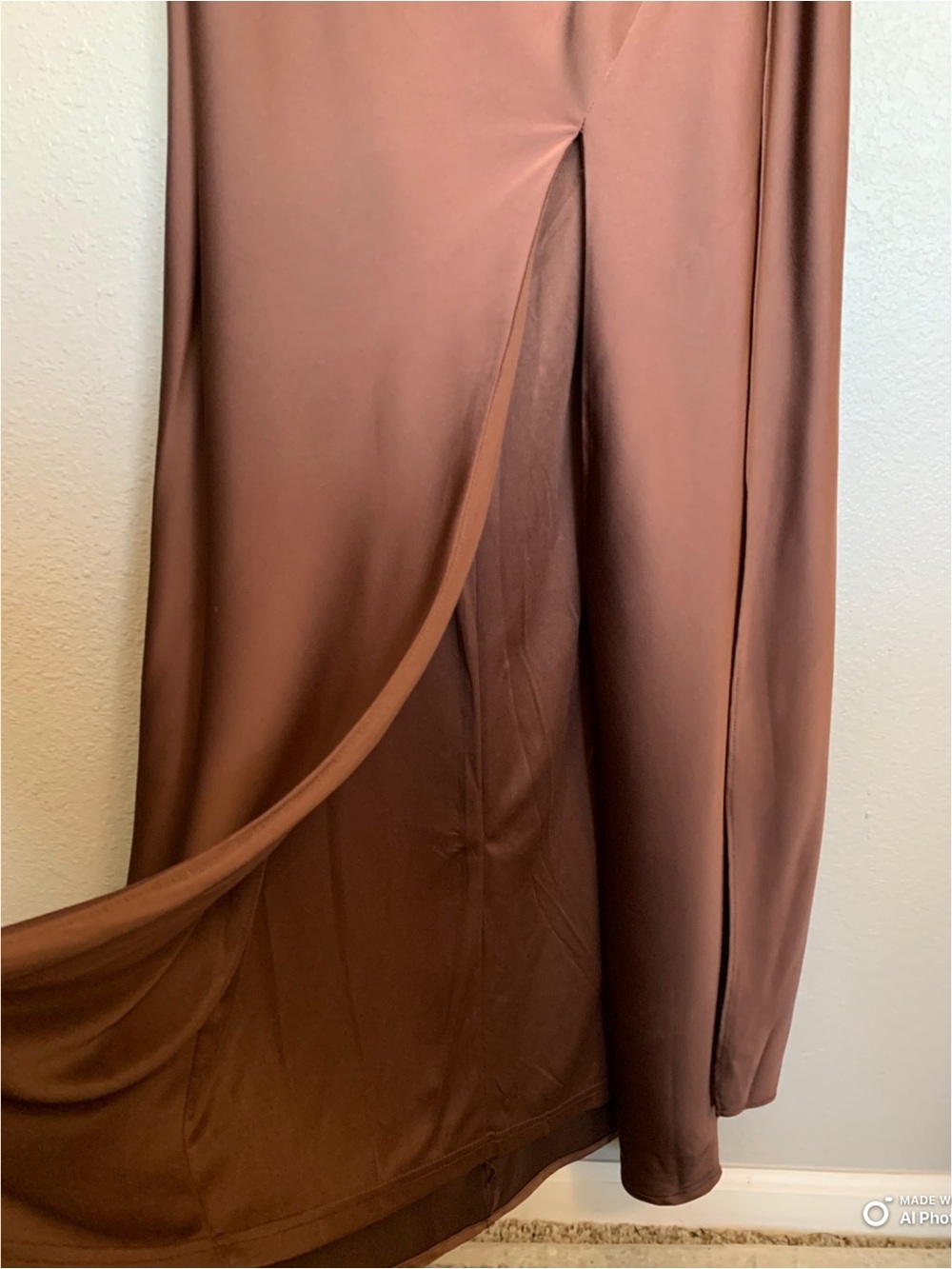 Lulus XS Signature Elegance Chocolate Brown Satin One Shoulder Maxi Dress NWT - Picture 8 of 17